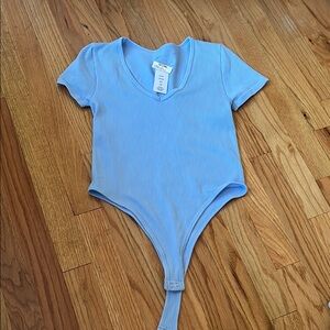 T.J.Maxx Blue Bodysuit V-Neck Short Sleeve